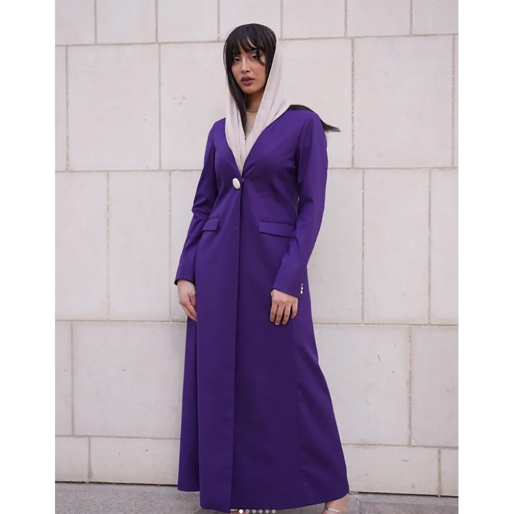 Blazer solto de peça única para mulheres, roxo, botão único, elegante e casual, jaqueta feminina diária, abaya