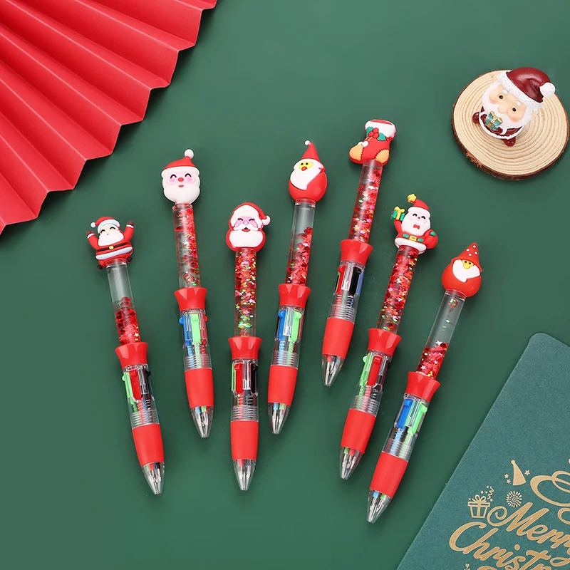 Kawaii Christmas 4-Color Ball Pen Cute Cartoon Multi Color Children's School Writing Stationery Supplies Gifts