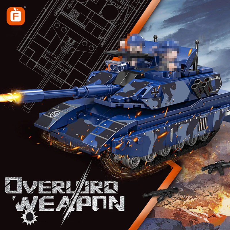 

352PCS MOC Military WW2 Leopard 2A7 Main Battle Tank Building Blocks Blue Camouflage Armored Vehicle Model Puzzle Toys Boys Gift