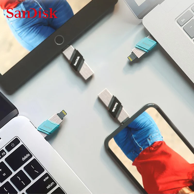 SanDisk Pamięć flash USB iXpand Flip OTG Lightning USB 3.1 Stick 64GB 128GB 256GB Pen Drive MFi do iPhone'a i iPada i USB Type-A