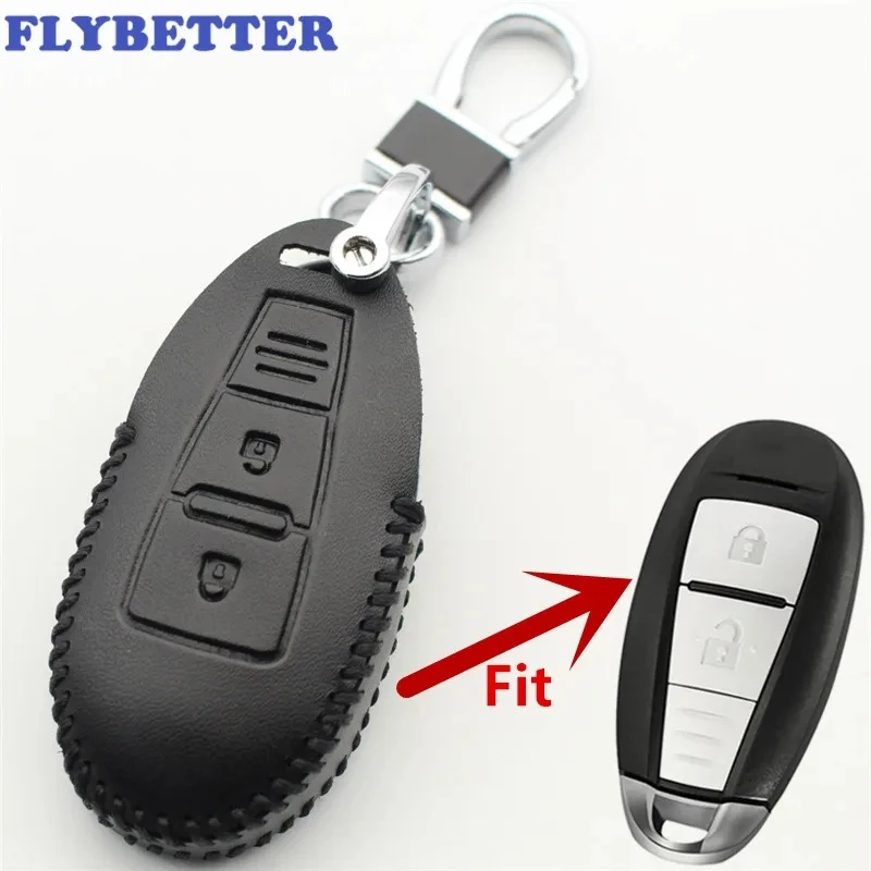 FLYBETTER Genuine Leather 2Button Smart Key Case Cover For Suzuki Vitara Swift SX4 Baleno Kizashi Ertiga S-Cross