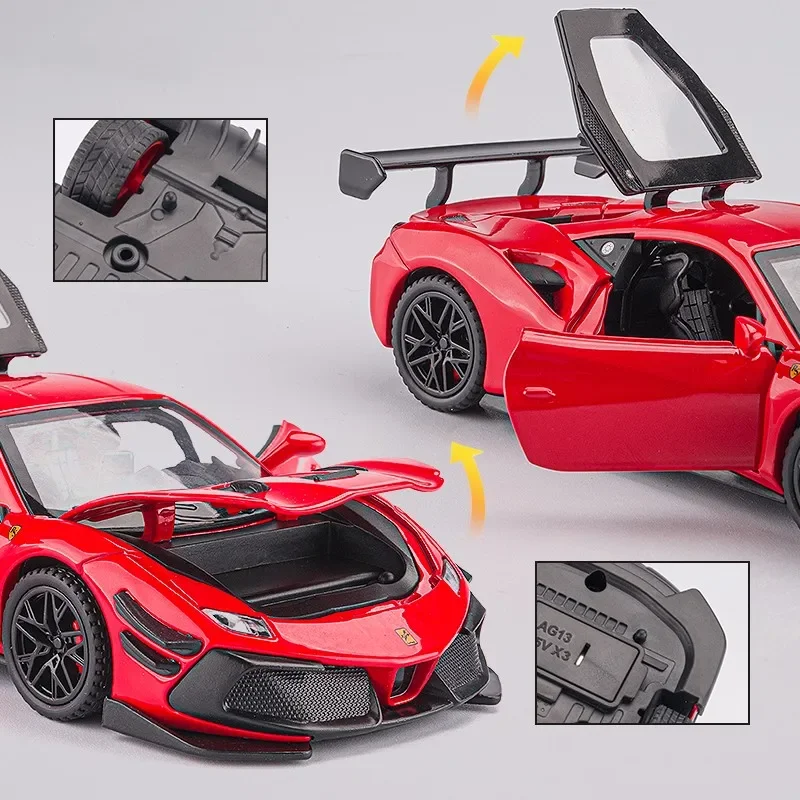 Ferrari Smile Car Alloy Diecasts and Toy Vehicles, Version piste, Son, Lumière, Berceau arrière, Cadeaux pour enfants, 1:32, 488