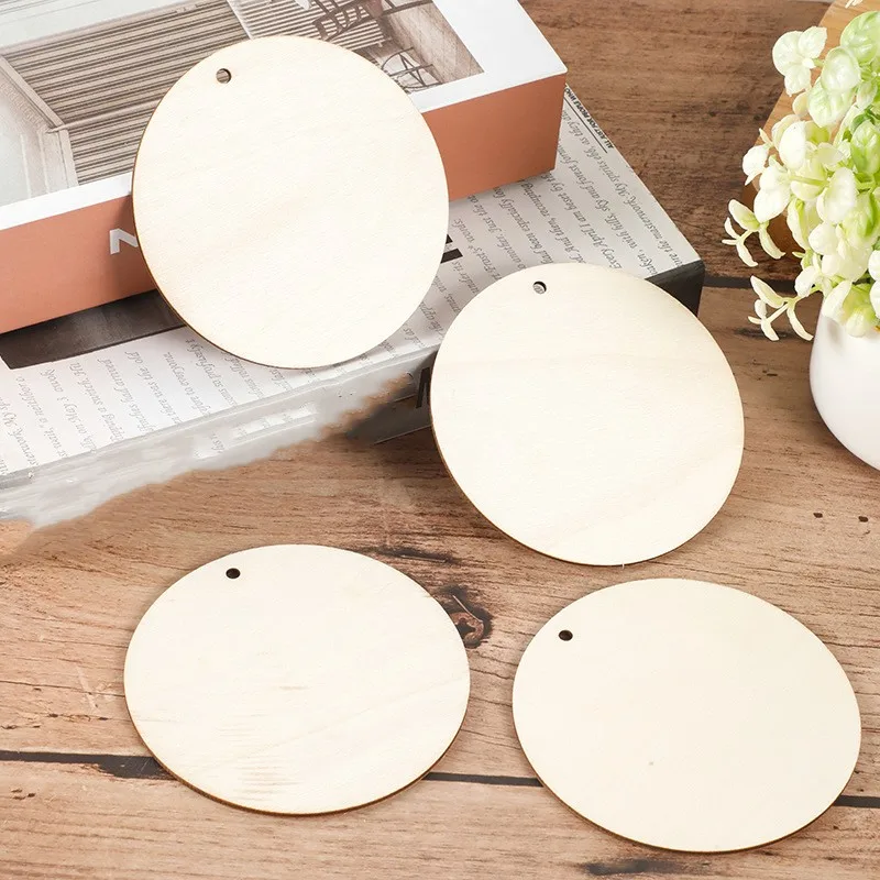 25mm~100mm Unfinished Wood Round Cutouts Slices Blank Circles Tags Pendants For DIY Xmas Crafts Christmas Birthday Party Deco