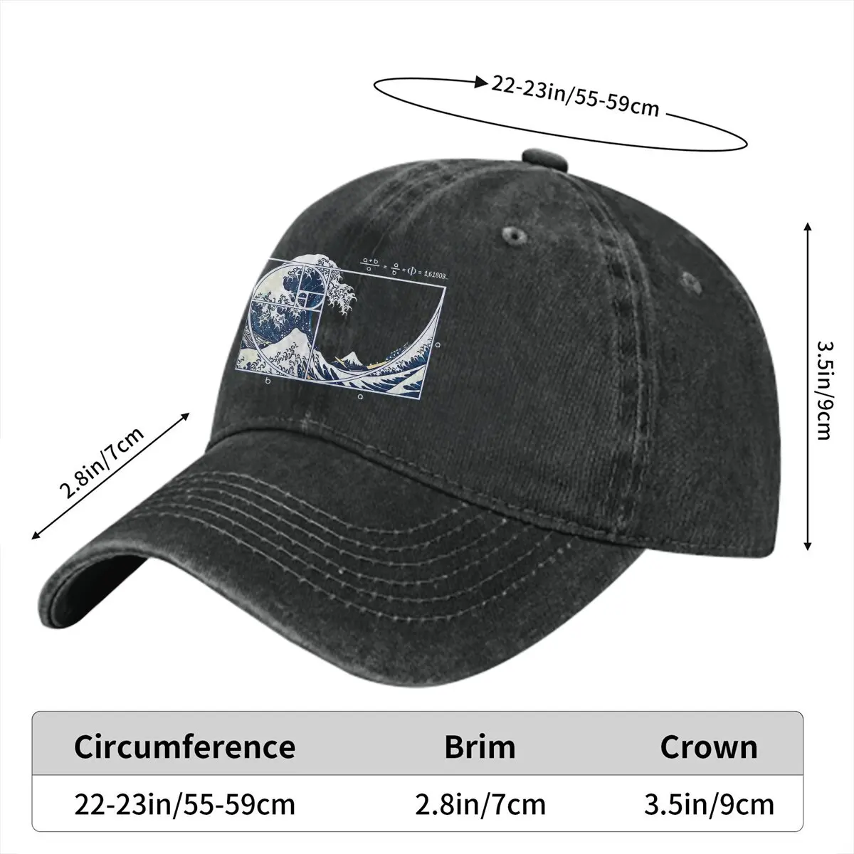 Washed Men's Baseball Cap The Great Wave Trucker Snapback Cowboy Caps Dad Hat Fibonacci Sequence Golden Ratio Golf Hats