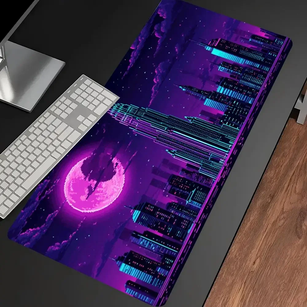 Cyberpunk City Neon Night Large Mouse Pad Non Slip Rubber Base View Print Gaming Desk Mat Mousepad For Gamer Desk Workspace