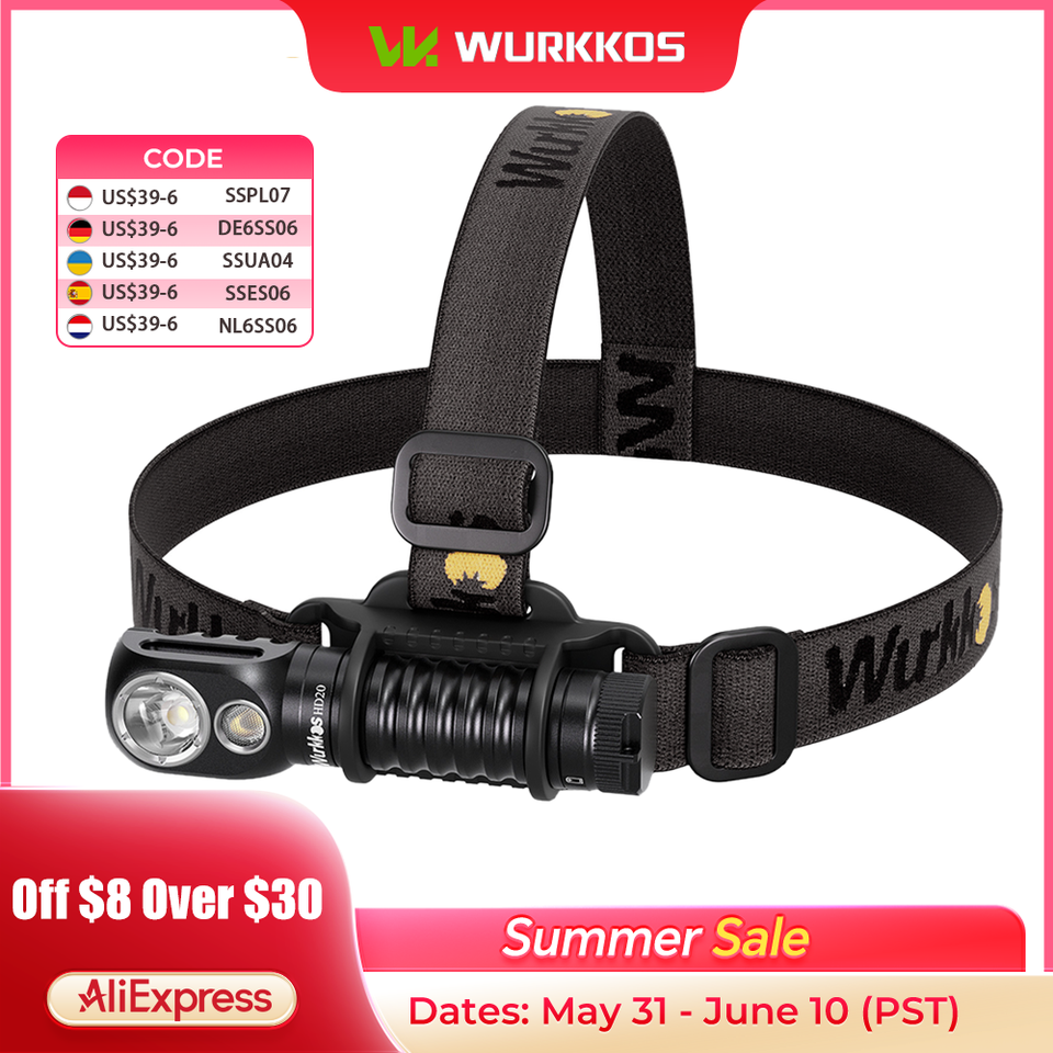  Wurkkos HD20 Rechargeable Headlamp 2000LM Magnetic Torch IP68 Spotlight Floodlight 21700 EDC Headlight Power Bank for Camping 