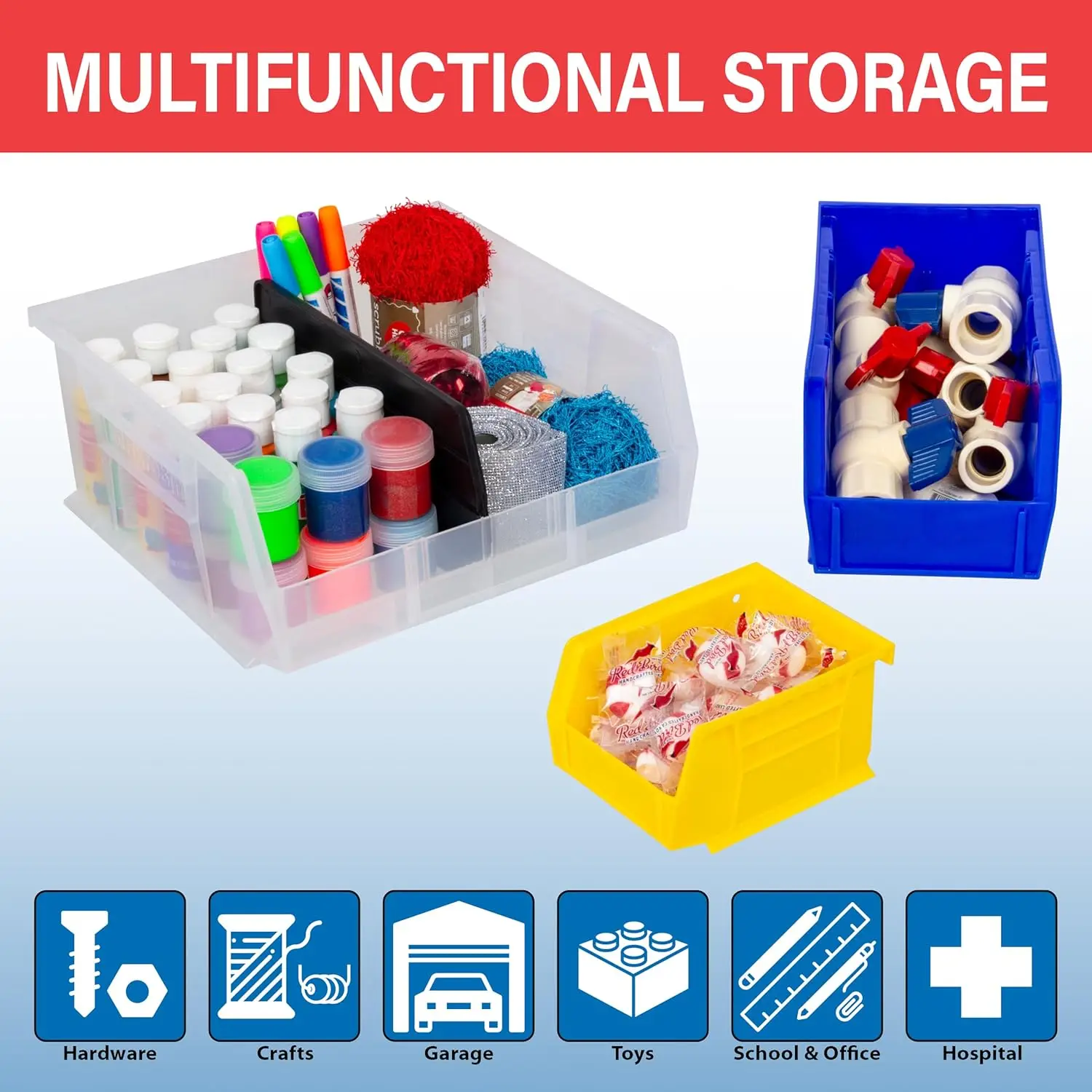 Stackable Plastic Storage Bins, 12-Pack Blue, Space-Saving for Garage Pantry Craft Organization