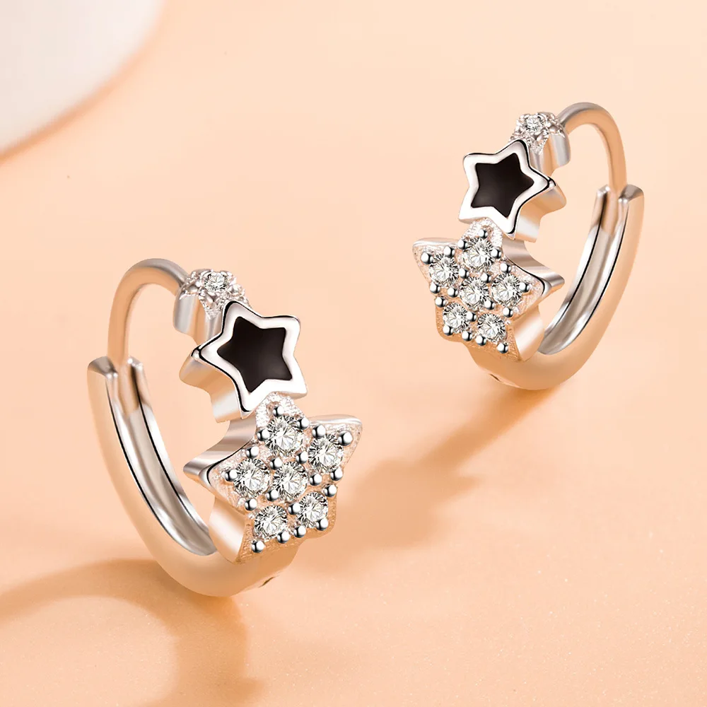 925 Sterling Silver Hoop Earrings Moon Star Colored Zircon Fine Earring Jewelry Gift For Women