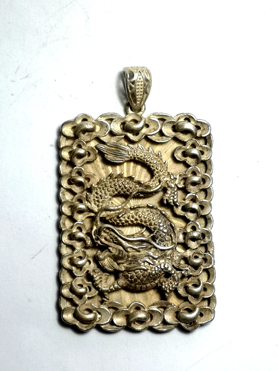 

1919 Old Collection Chinese Tibet Silver Carved loong Dragon Statue Amulet Necklace decoration gift