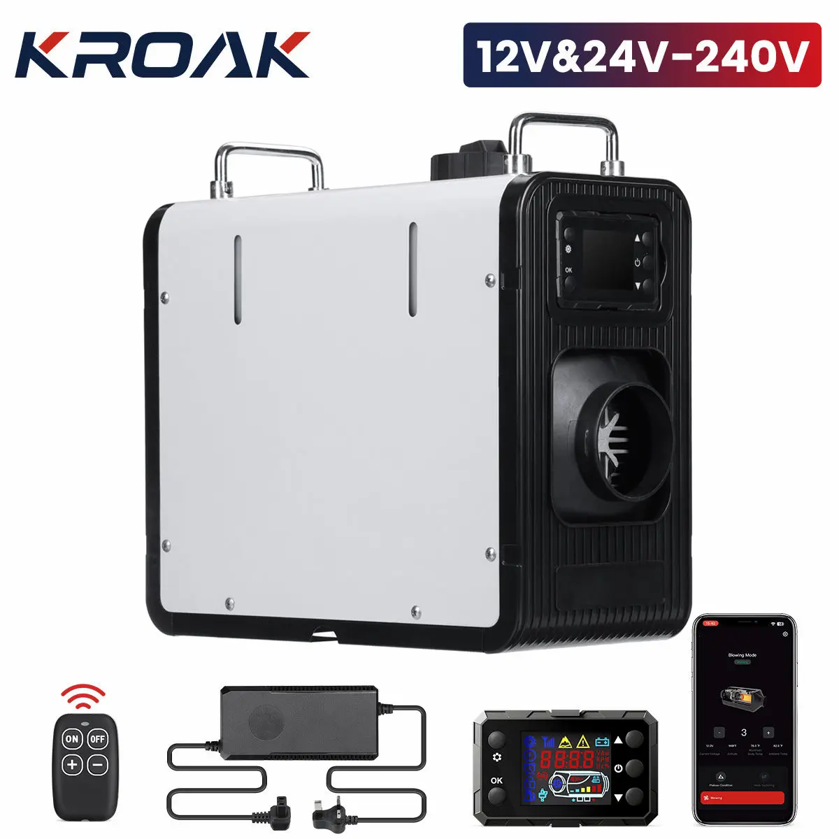 KROAK 12V Car Parking Heater 5-8KW Efficient Vehicle Heating 240V White Vertical Folding Handle bluetooth 24V Diesel Air Heater