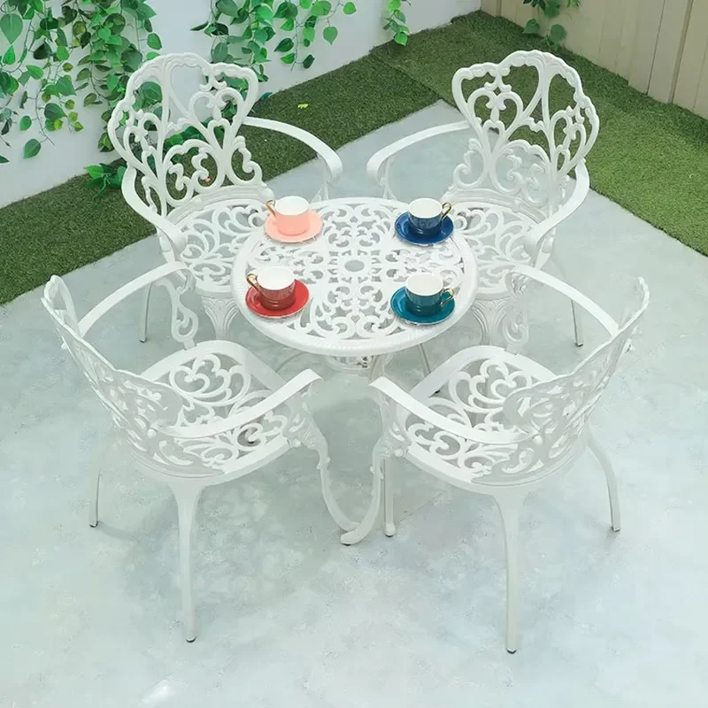 5 Piece Outdoor Cast Aluminum Dining Table Set for Garden Balcony Bistro Park Restaurant