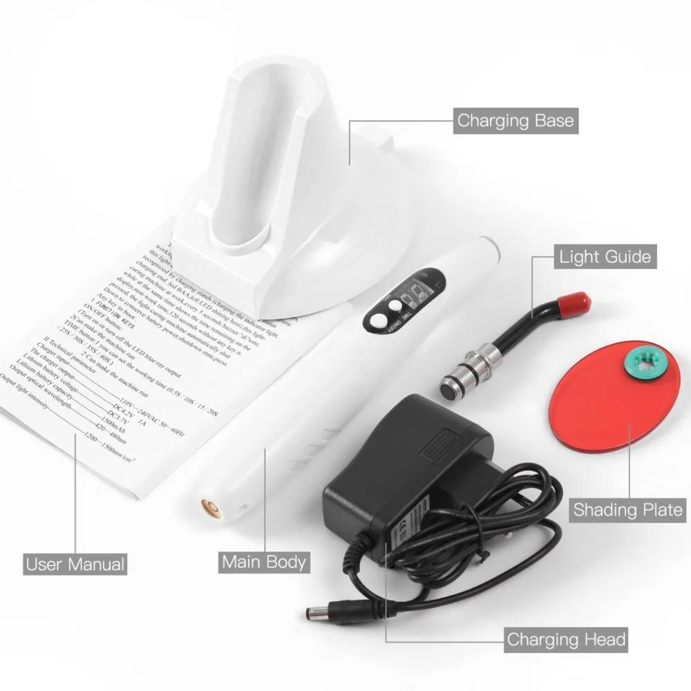 110V-240V US/EU Plug Azdent Dental Wireless Curing Light Dentist Cordless Lamp Output Intensity 1200-1500mw/cm2