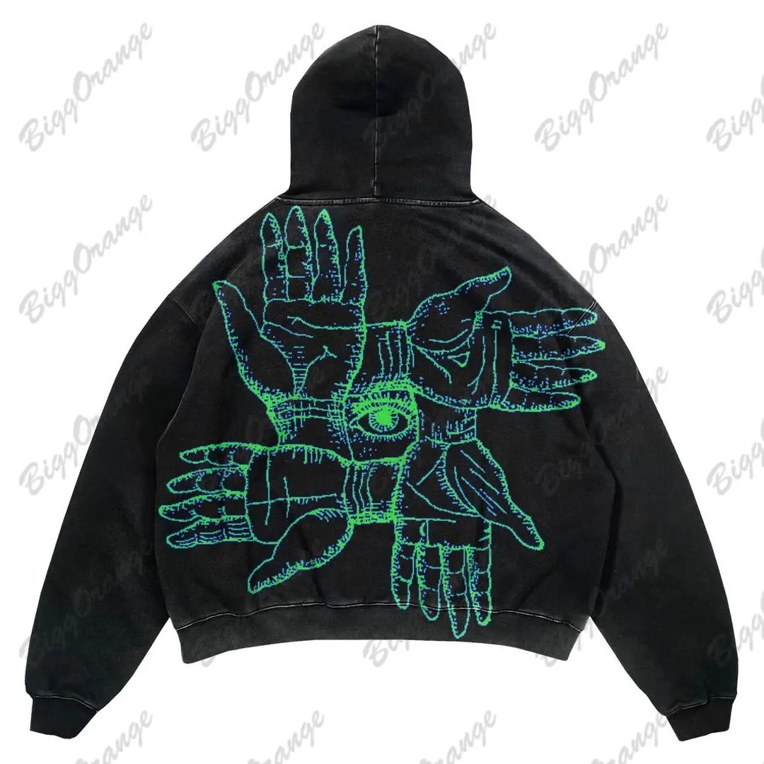 Sudadera con capucha de gran tamaño con estampado de calavera Vintage para adolescentes, ropa de calle Hip Hop, sudaderas góticas sueltas de algodón, Tops Unisex