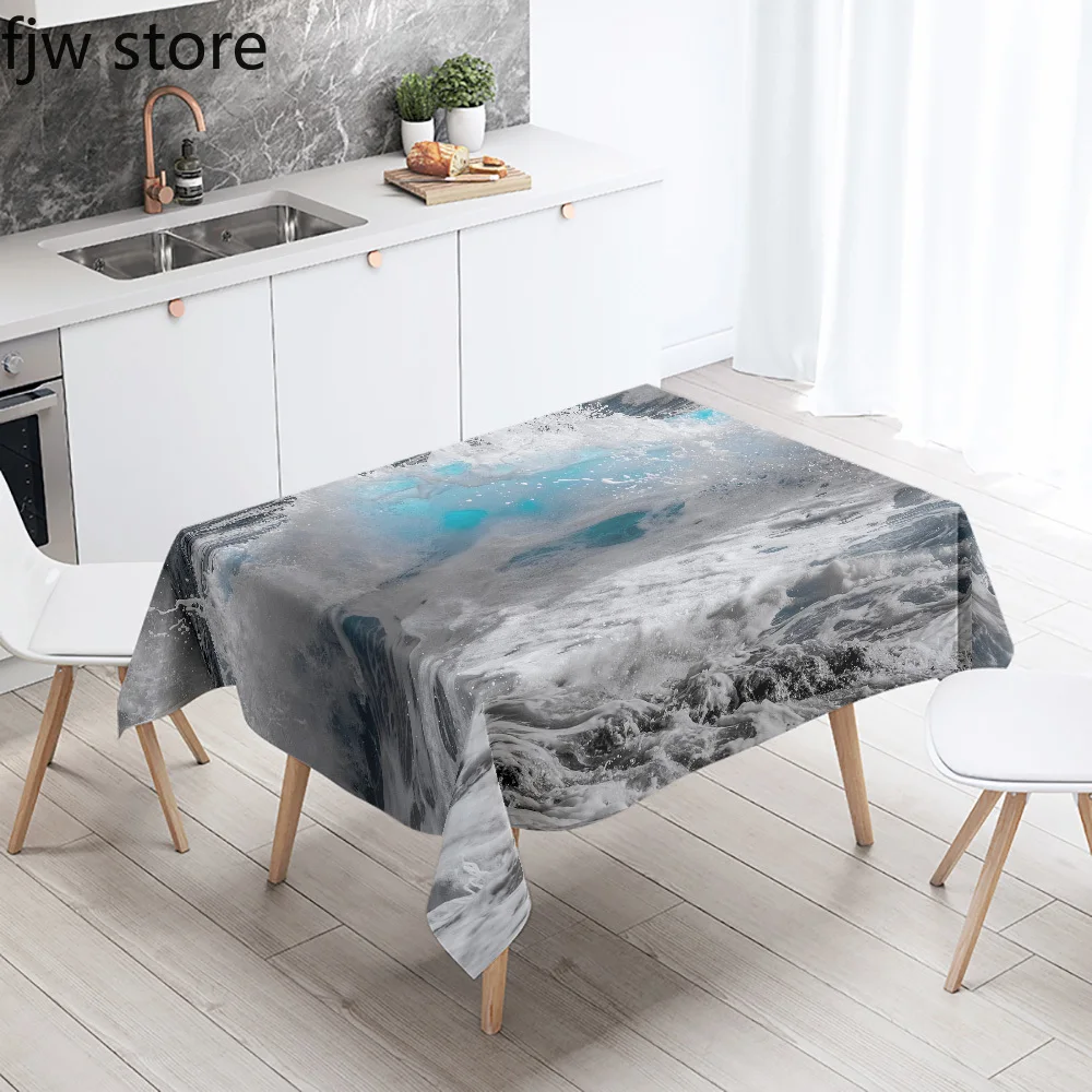 Blue Wave Printed Rectangular Tablecloth Stain Resistant Waterproof Kitchen Restaurant Banquet Table Cloth Home Decor