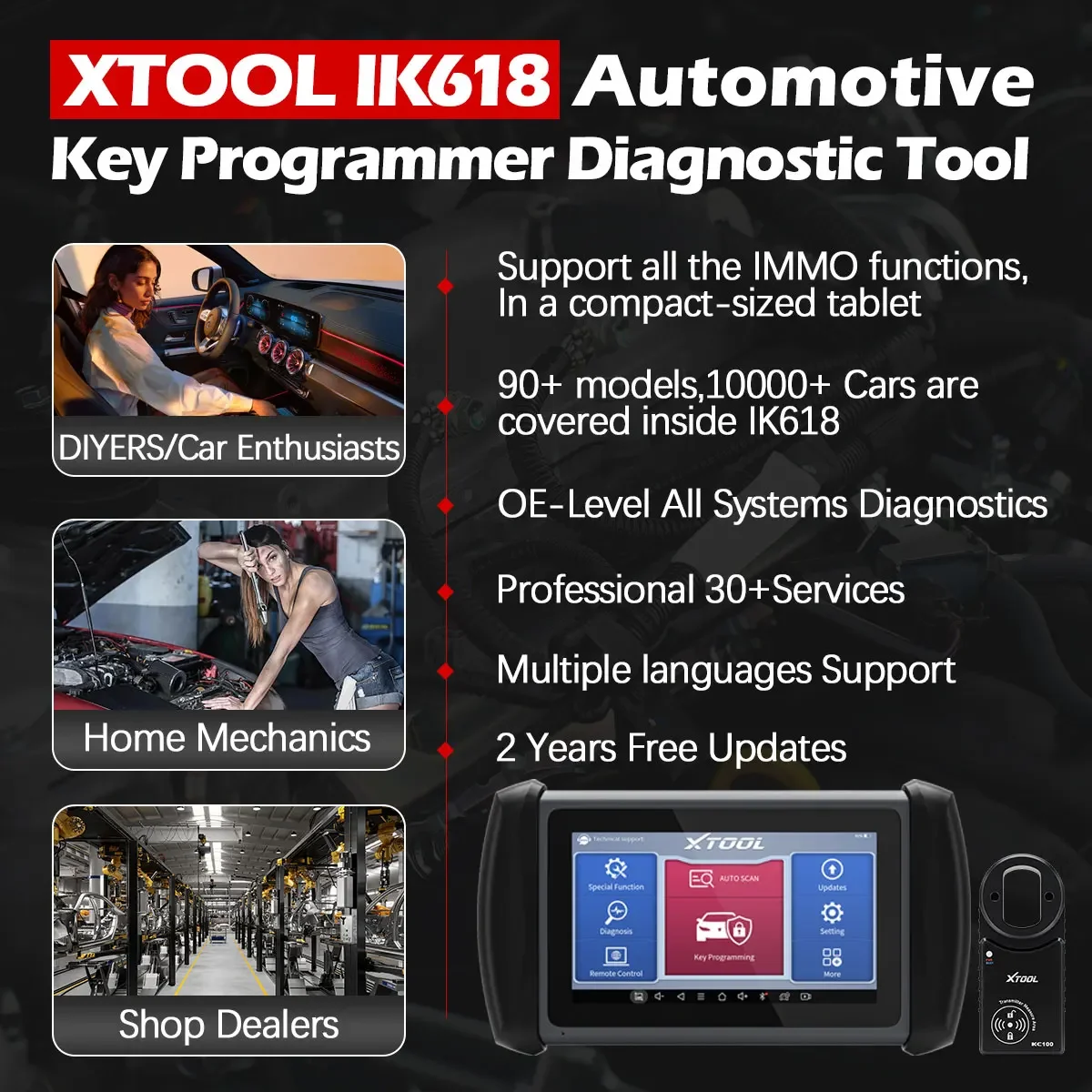 XTOOL IK618 Car Key Programmer Automotive IMMO Key Programming Tool All Systems Diagnostics tool Bi- Directional PK MP808TS