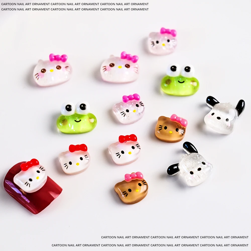 10pcs Cartoon Pochacco Ice Permeating Resin Diamond Cute Kuromi Pacha Dog Accessories Nail Jewelry Design Beautiful DIY Decors *