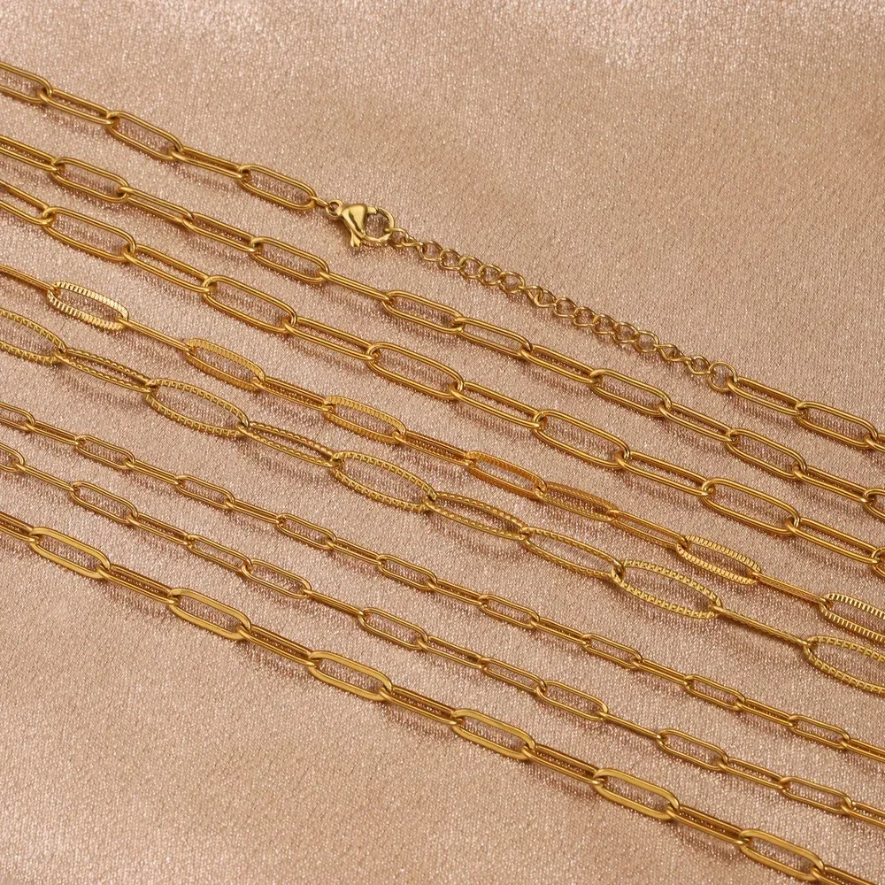 5pcs 45+5cm plated Gold Stainless Steel Link Chains Oval Bulk Necklaces Jewelry Adjustable Chains Wholesale Chokers DIY Crafts