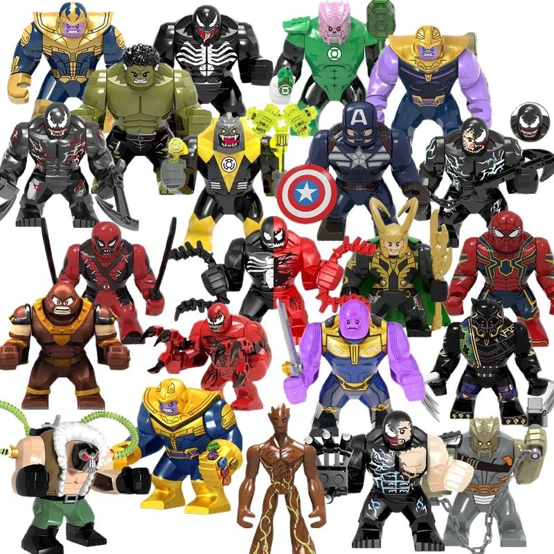 Marvel Super-heróis e blocos de construção para crianças, personagens lendários, lendas, Homem-Aranha, Hulk, Venom, brinquedos de aniversário