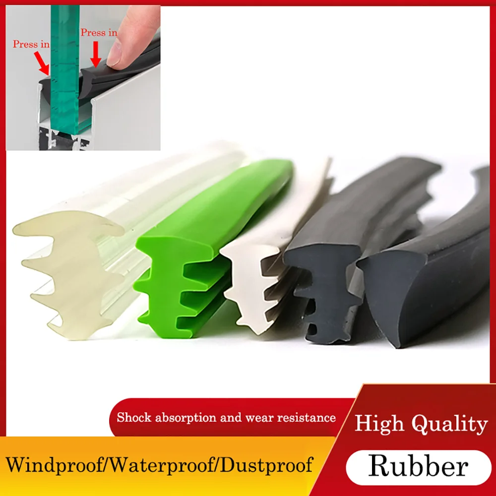 1/2/3/4/5M Rubber Door Window Sealing Strip Black/Transparent Sliding Glass Doors Windows Fixed Seal Dustproof Sound Insulation