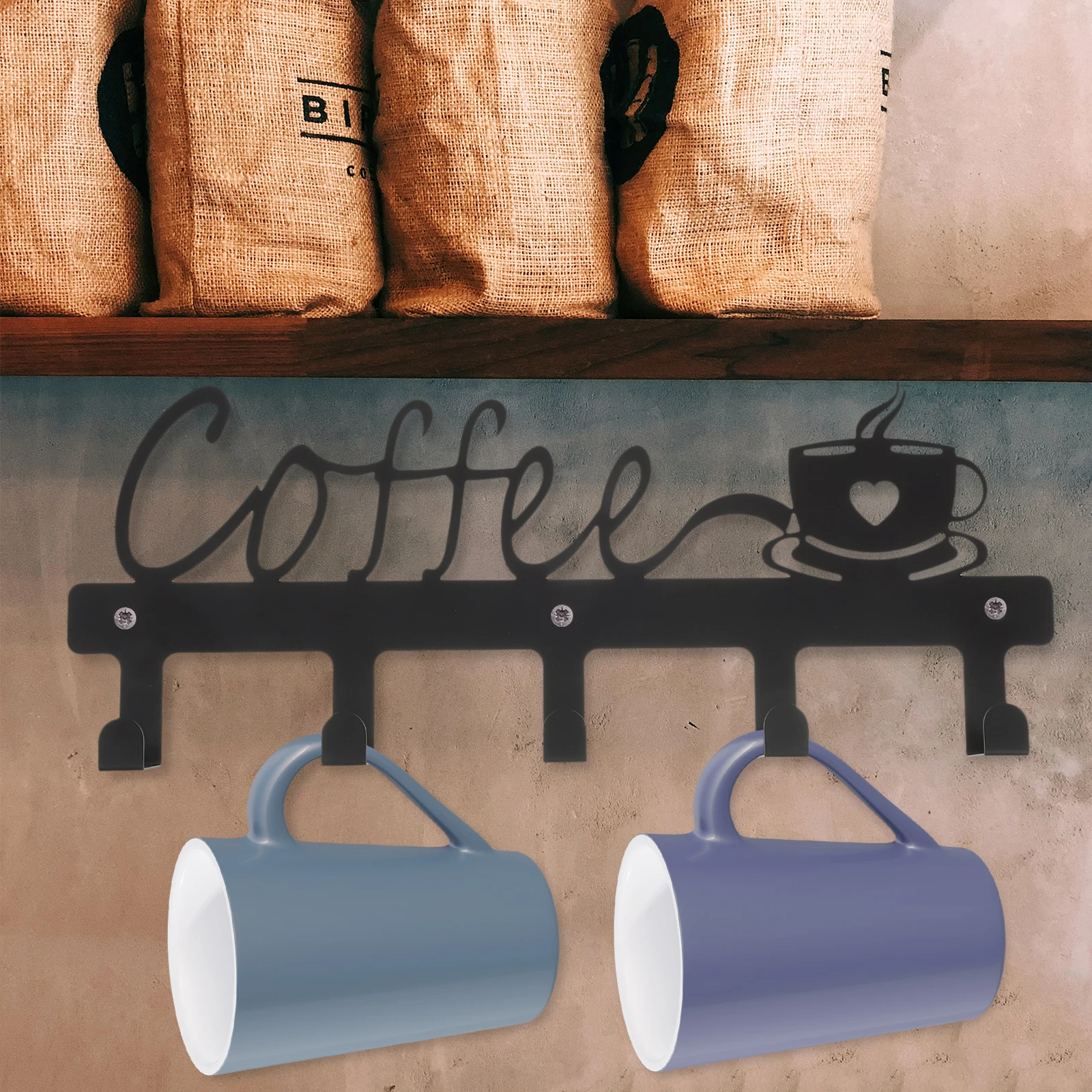 

4 Hooks Coffee Cup Hanger Wall Mounted Iron Rack for Kitchen Bathroom Mugs Towels Storage Home Organzier Practical