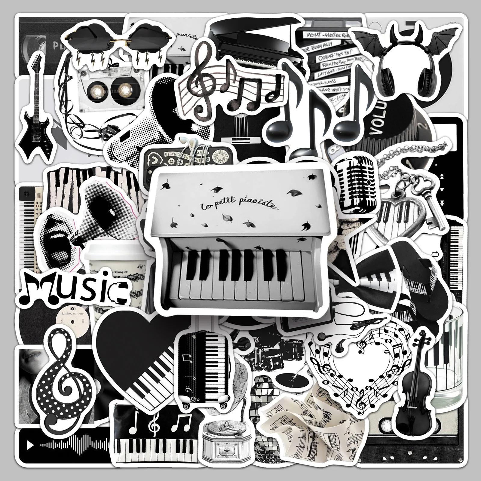 10/30/50 قطعة الموسيقى INS نمط أداة أسود أبيض ملصق DIY بها بنفسك الهاتف المحمول الأمتعة سكيت الكتابة على الجدران الشارات متعة للطفل