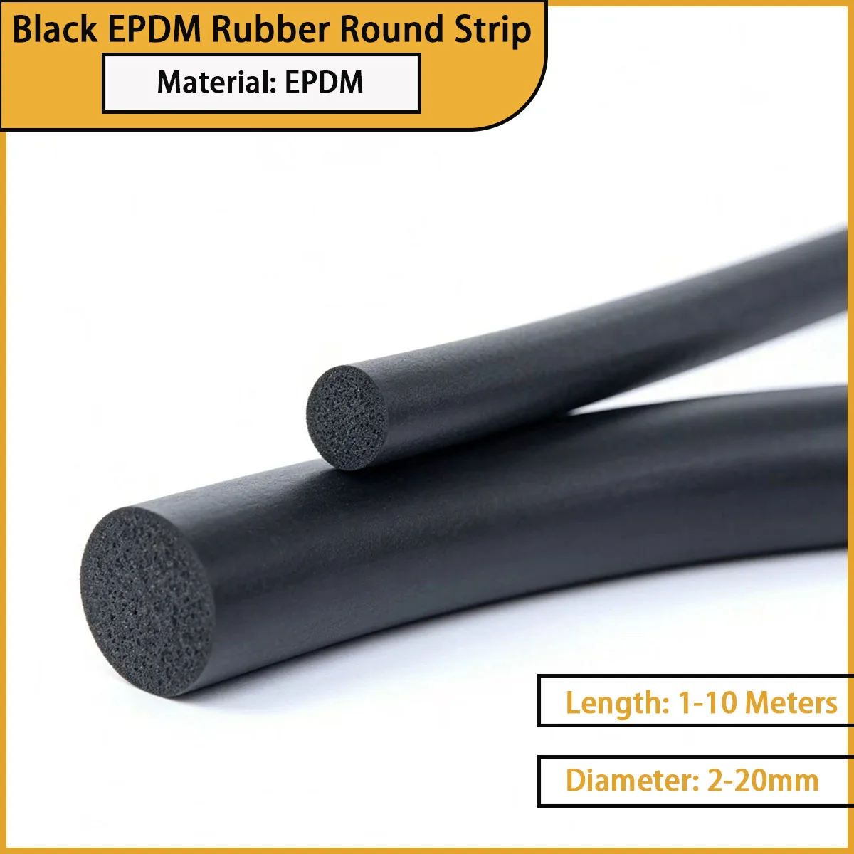 2-20mm diameter black EPDM rubber round strip used for doors, windows, machinery, electromechanical equipment, etc