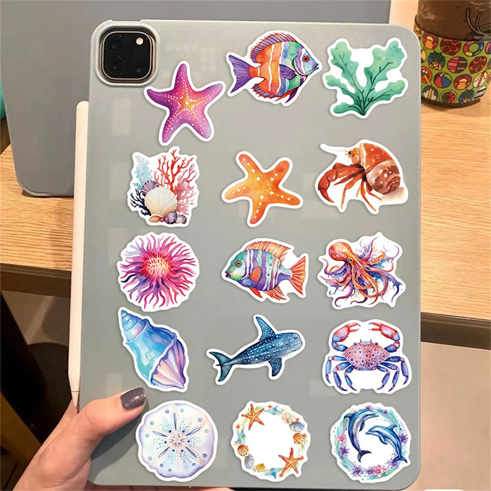 Cartoon Ocean Animal Stickers for Kids, DIY Stickers, Stationery, Laptop, iPad, Suitcase, Handmade Journal Accessories, 50Pcs