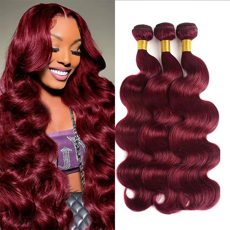 

Наборы для наращивания волос 30-32 дюйма, цвет бургунди 99J, волнистые, 100% натуральные человеческие волосы, бразильские, редми, натуральные, необработанные, для наращивания.