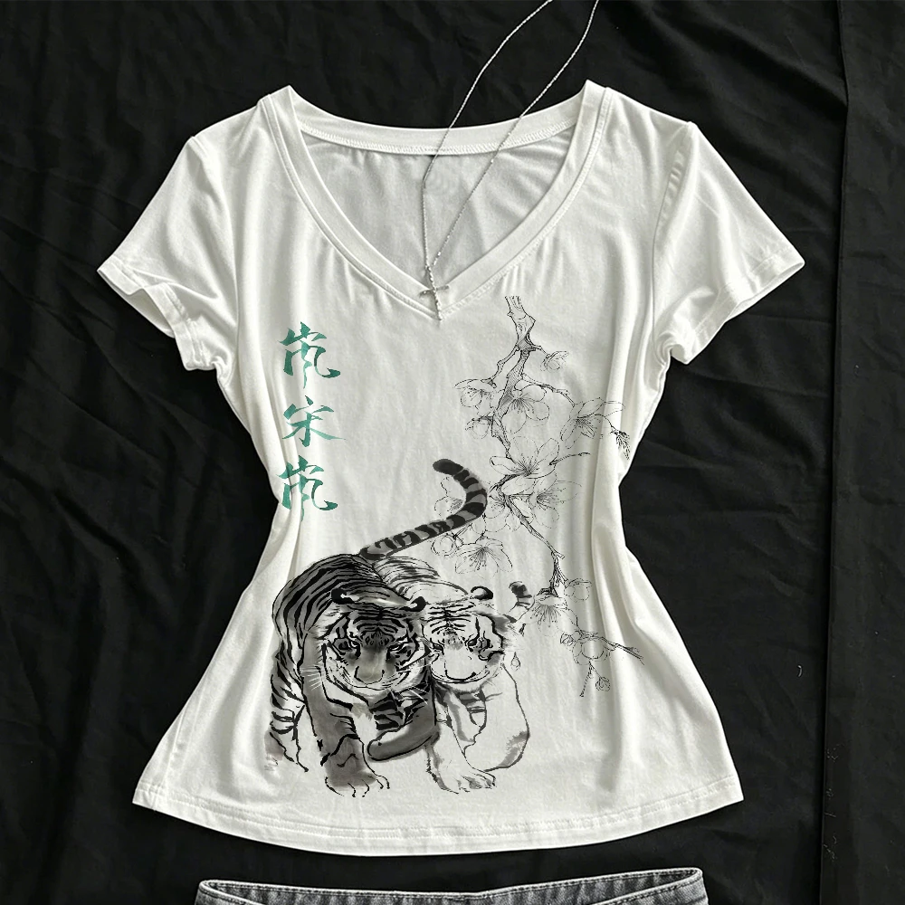 Aesthetic Cute Cat Women Tees Grunge Punk Printing Tops Y2k Clothes Aesthetic Slim Baby Tees Emo girl Kitty Print Tees Top
