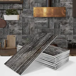 16pcs Retro Wood Pattern Peel Stick Foam Wall Sticker Waterproof Self-Adhesive Bathroom Decoration Kitchen Thickened Tile Decals
