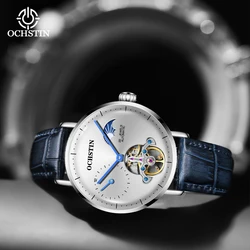 OCHSTIN Brand Automatic Men Watch Mechanical Leather Strap Luxury Sun Moon Phase Fashion Minimalist Design Male Clock Wristwatch