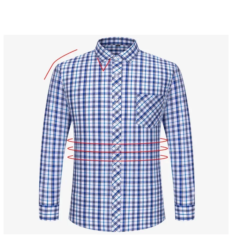 Men's Versatile Casual Plaid Oxford Cotton Shirt Front Chest Pocket Regular Fit Single-Breasted Button Thick Collar Dress Shirt