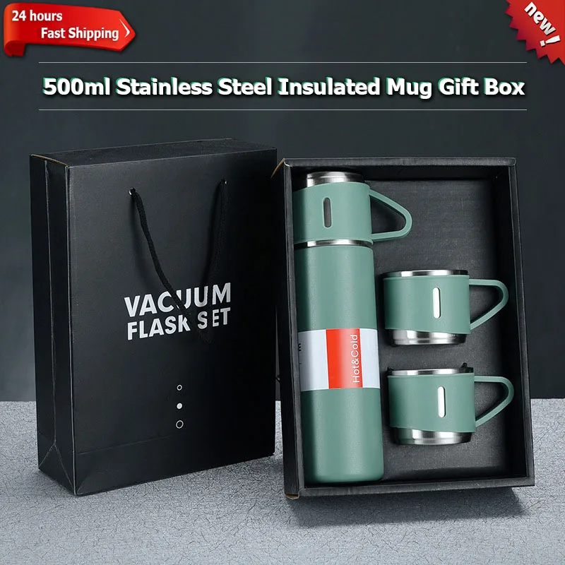 

500ML Stainless Steel Vacuum Flask Gift Set Office Business Style Thermos Bottle Outdoor Hot Water Thermal Insulation Couple Cup