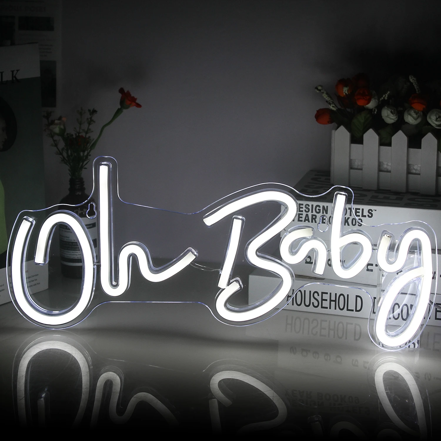 Oh Baby-letrero de neón con luces LED para decoración de dormitorio, Boda, Boda, fiesta, lámpara colgante de pared, decoración artística para habitación, luz nocturna con USB brillante