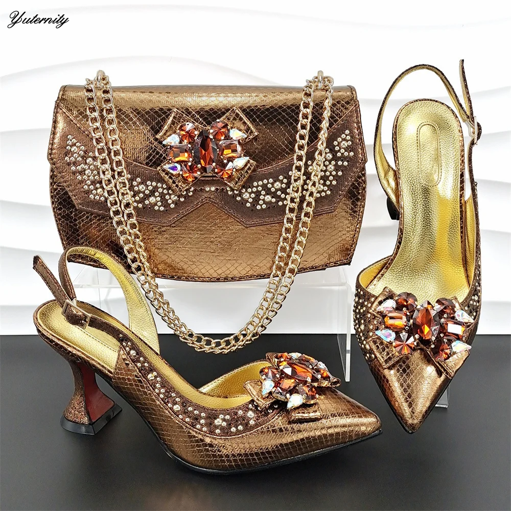 Fashionable Italy Design Rhinestone Shoes And Bag Sets New Arrival African Women High Heels 9CM Shoes And Bag Set For Party