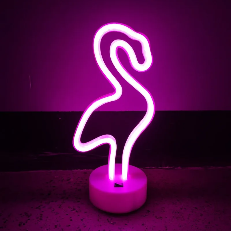 LED Neon Night Light Sign Flamingo Rabbit Table Lamp Kids Bedroom Party Birthday Holiday Christmas Art Decor Children Gift