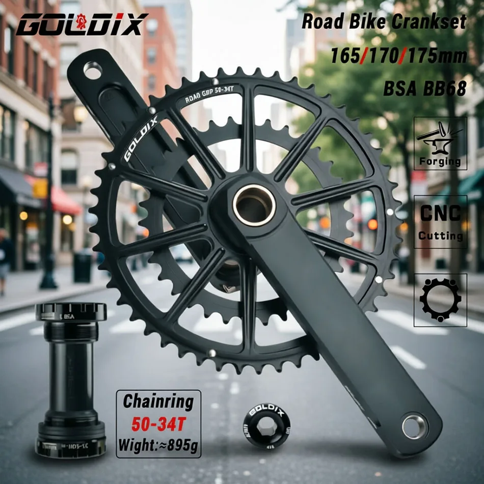 

GOLDIX CNC ROAD Crankset ROAD Crank for Bicycle Crankset Bottom Bracket Chainring Crown 50-34T 53-39T 165/170/175mm