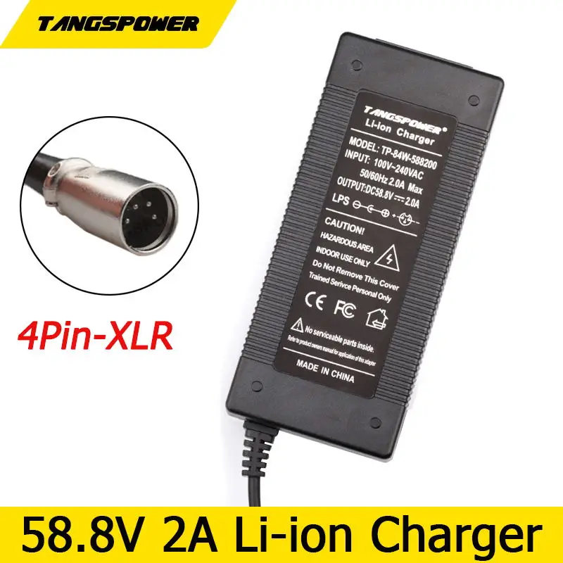 

58.8V 2A Li-ion Battery Charger For 14S 52V 2A Lithium Battery Pack Charger Fast charging With 4Pin XLR Connector