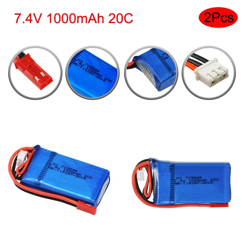 Akumulator Li-po 7.4V 1000mAh 20C do WLtoys V262 V353 V912 X600 RC Helicopter Quadcopter Czterokierunkowy pilot zdalnie sterowany do kul wodnych