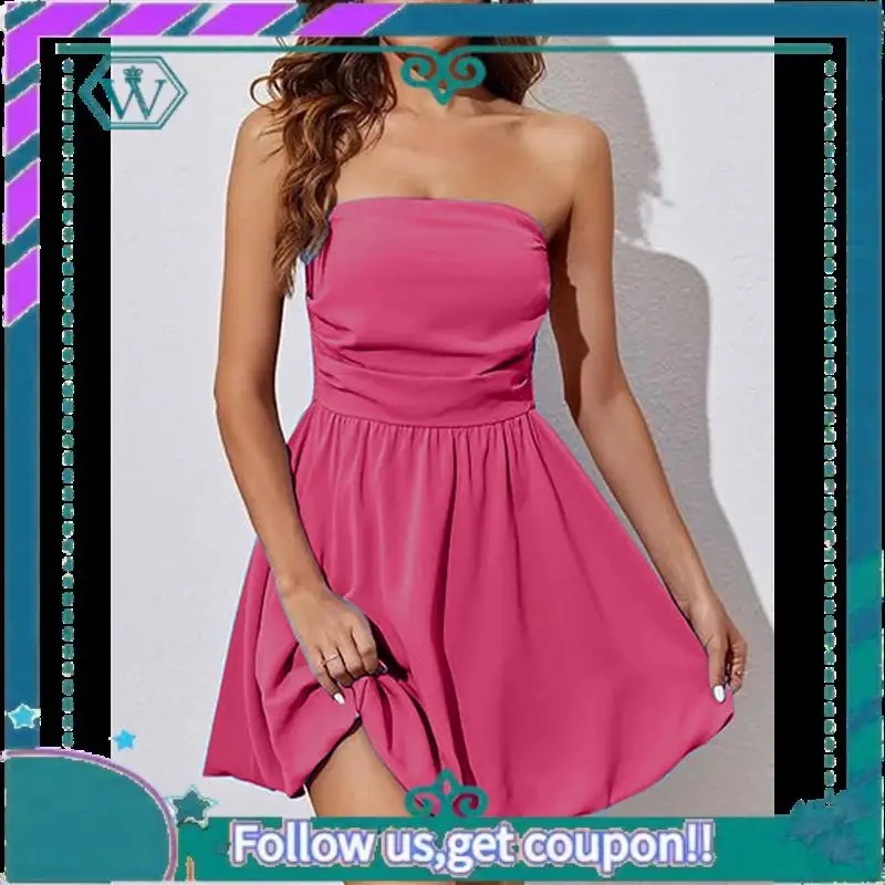 A09P Mini abito corto a bolle da donna 2025 Estate Casual A Line senza spalline Top a tubo Vestito estivo Abiti smockati alla moda
