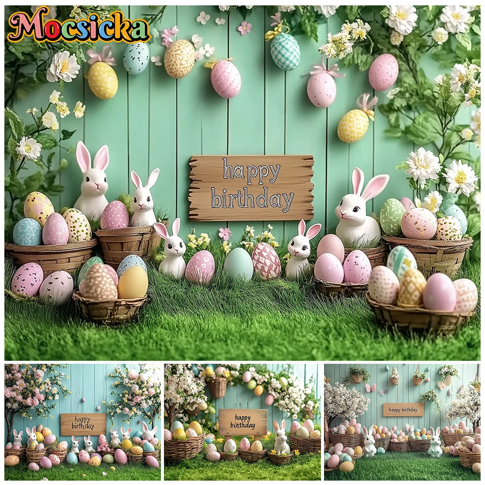 

Mocsicka Photography Background Happy Birthday Wallpaper Spring Flowers Easter Egg Rabbit Decors Portrait Backdrop Studio Banner