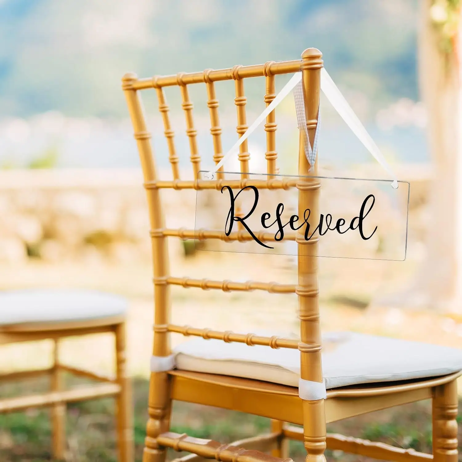 6Pcs Acrylic Reserved Signs Board Black Ribbon Wedding Chair Tags Church Pews Restaurant Seating Reusable Event Ceremony Party