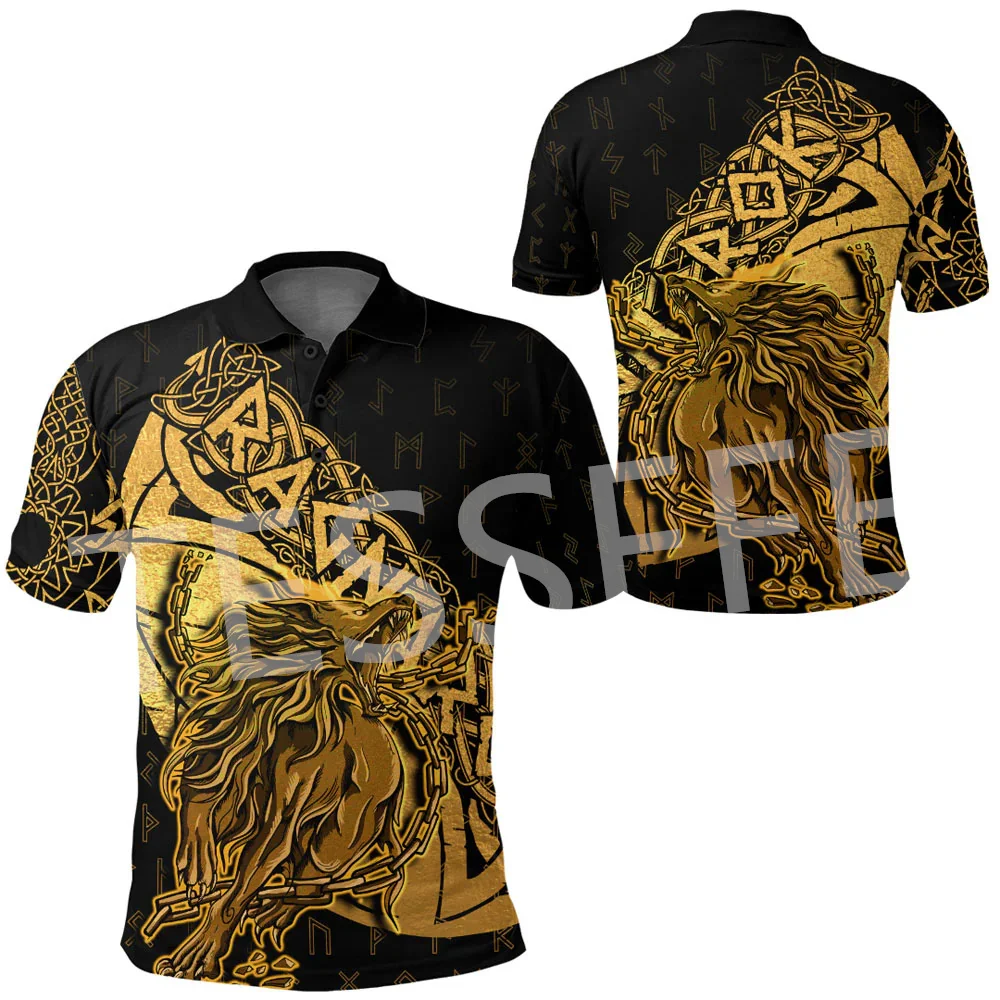 Custom Name Warriors Norse Mythology Odin Fenrir Tattoo Retro 3DPrint Summer Polo Jersey Shirts Harajuku Casual Short Sleeves X3