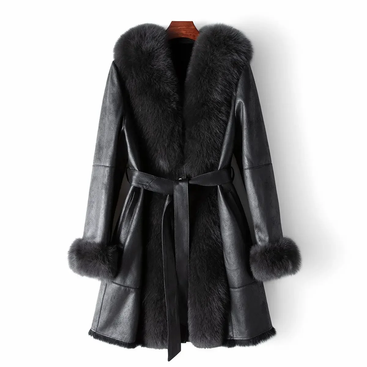 Factory Directly Selling Women High-quality Fox Fur Collar Rabbit Fur Coat Fashion Jacket Winter Long