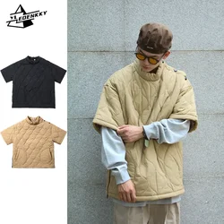 Winter Short Sleeve Parka Men Women Vintage Calabash Quilted Cotton Pullover Amekaji Solid Color Loose Casual Thickened Jacket