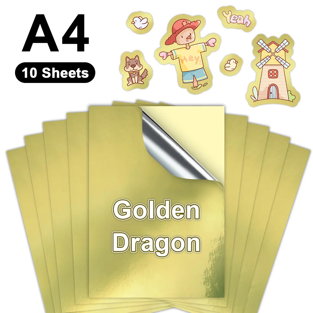 

10 Sheets Printable Vinyl Sticker Paper A4 Transparent White Gold Self Adhesive Copy Paper for Inkjet Printer DIY Label Sticker