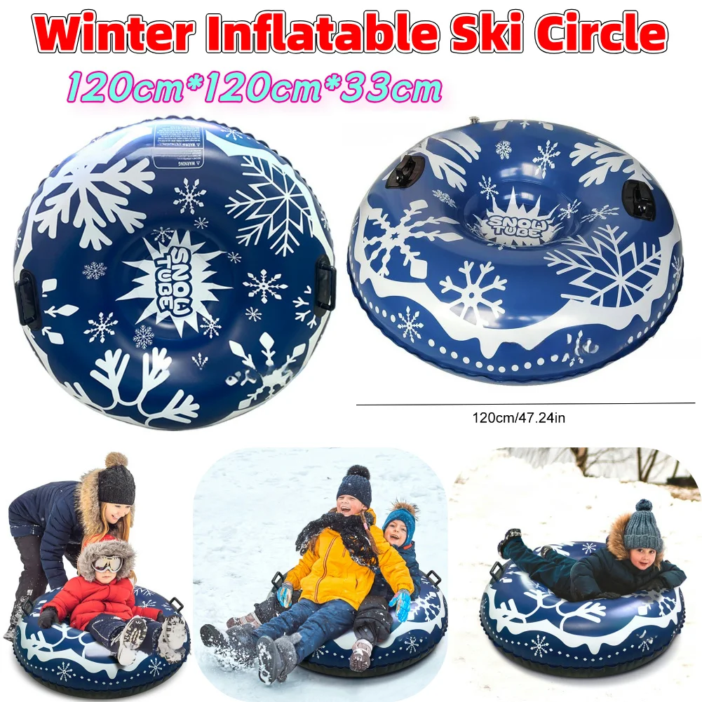 Inflatable Snow Sled with Handles PVC Winter Inflatable Snow Tube Inflatable Skiing Circle Rings Sledding Sleigh for Kids Adults