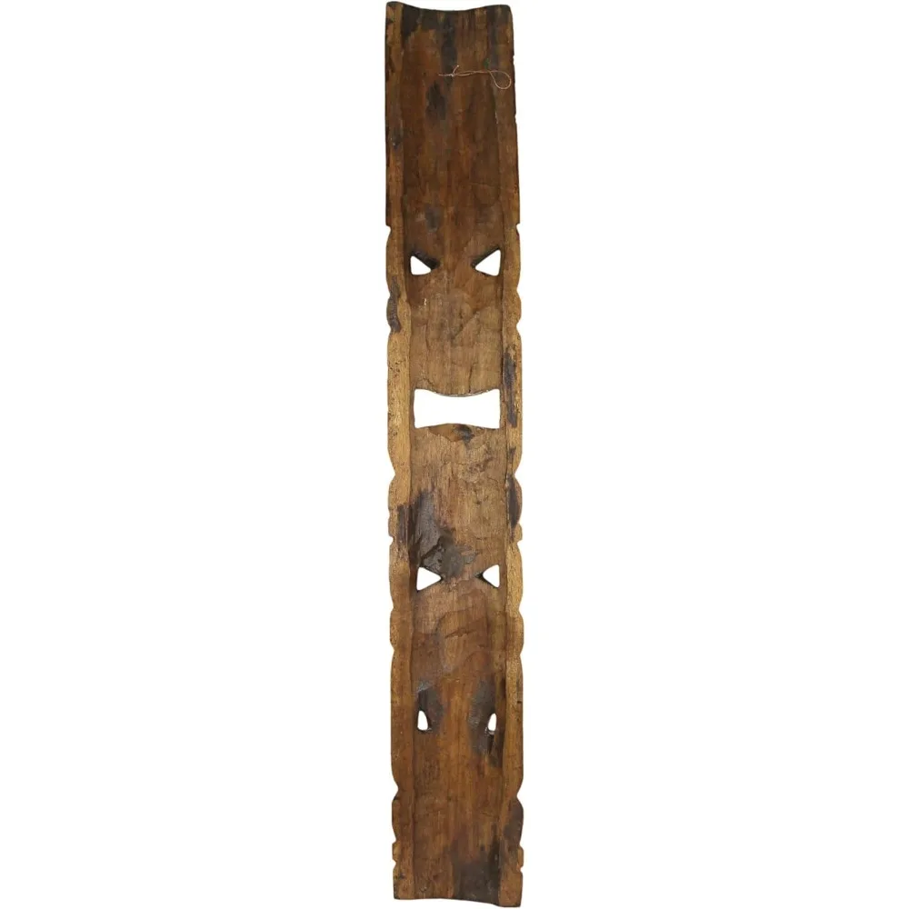 Set Van 5 Prachtige Met De Hand Gesneden Dubbele Tiki-Masker Totem Muursculpturen, 40 Inch Hoog, Gemaakt Van Duurzaam Hout