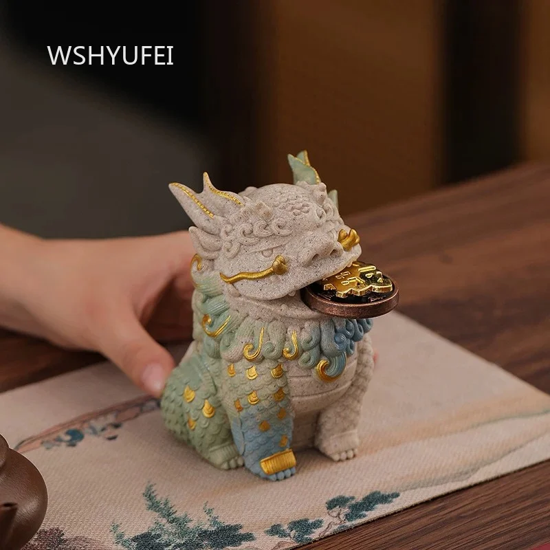 Pixiu Desktop Ornament Sandstone Chinese Style Entryway Decor Wealth Attracting Decorations Gift Giving Handicrafts Accessories