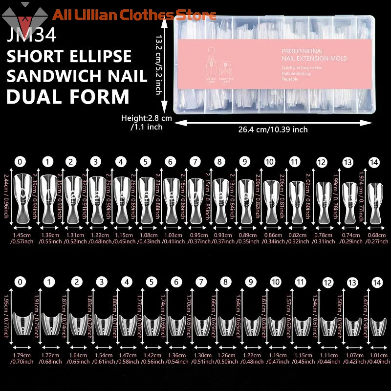 

2026 Hot Sale 240pcs Sandwich Nail Forms 15 Size Oval Extension Dual Form No Paper Forms Needed For Easy Nail Extensions